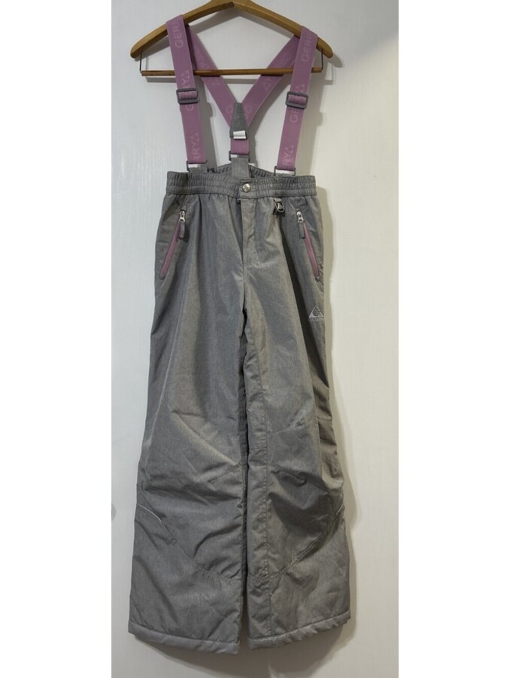 Gerry's Girls Snow Pants Size Lg 14-16 Gray Pink Insulated Suspenders